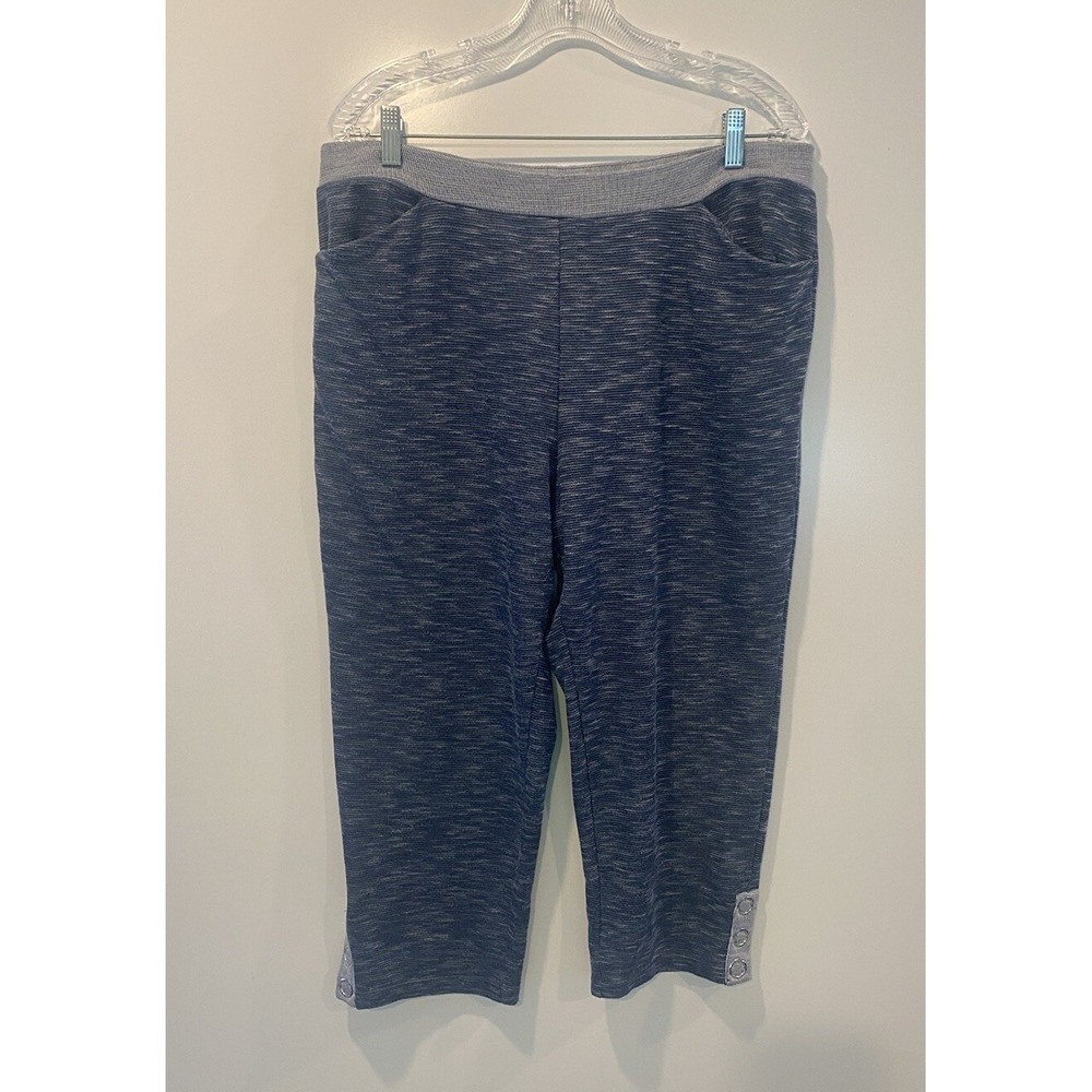 Weekends by Chicos Blue Space Dye Crop Pants Snap Hem Size 2 Large L 0167